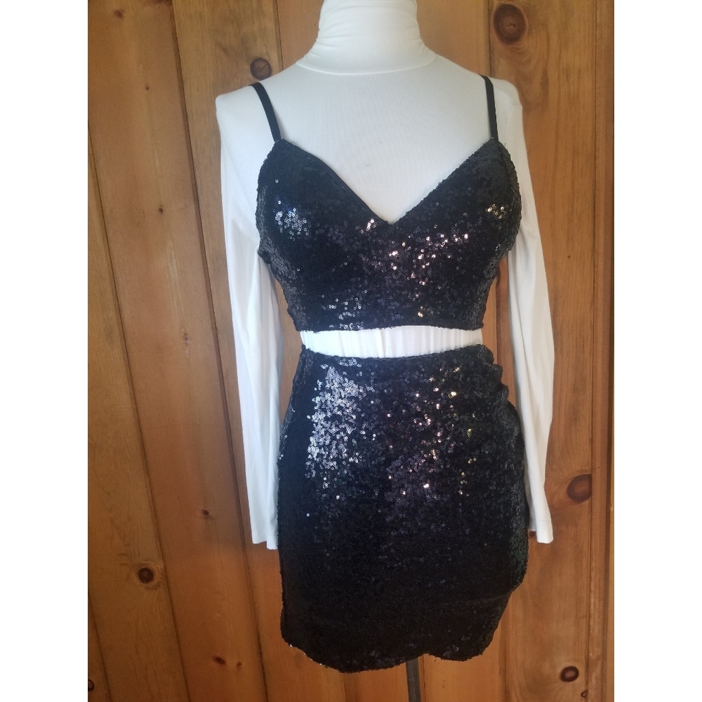 Black Sequin Two Piece Set